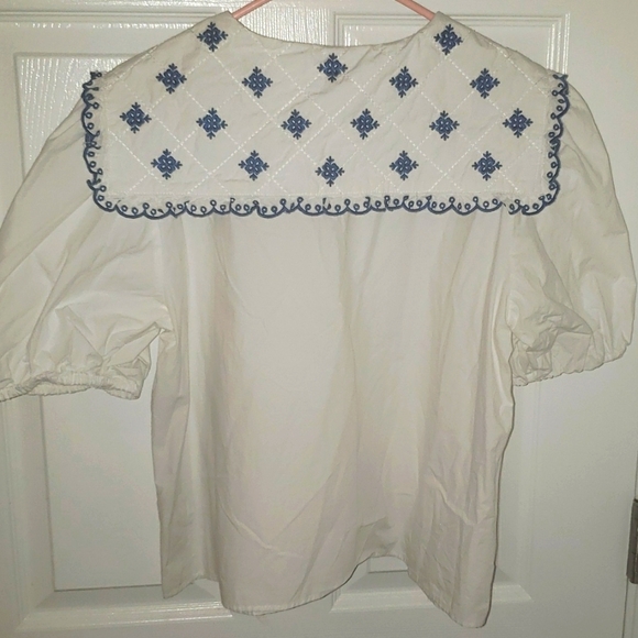 Zara top embroidery  collar size large white and blue - Picture 5 of 7